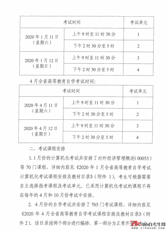 關(guān)于印發(fā)2020年上半年全省高等教育自學(xué)考試課程安排及教材目錄的通知