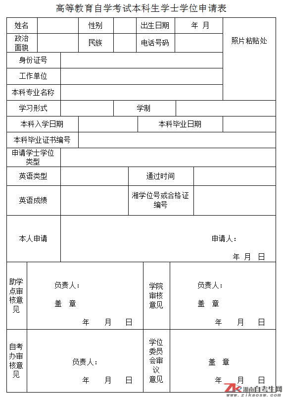 2021年湖南自考學(xué)士學(xué)位申請(qǐng)表